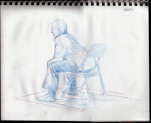 Judy, seated, pencil sketch