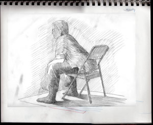 Judy, seated, transfer sketch